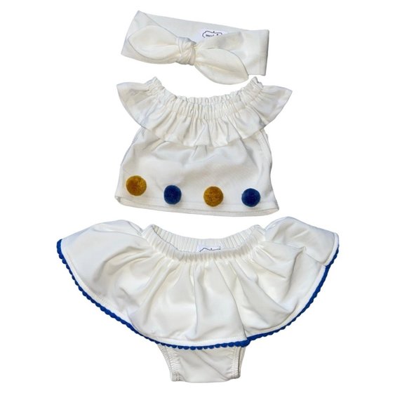 Mud Pie white bikini 2pc swim bathing suit headband 3pc set 3-6m NWOT - Picture 1 of 9